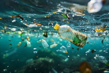 Plastic waste and bottles garbage undersea or in the ocean