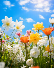 Fototapeta premium Color spring flowers fairy nature background - Seasons design