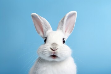 Obraz premium Easter white rabbit on a blue background