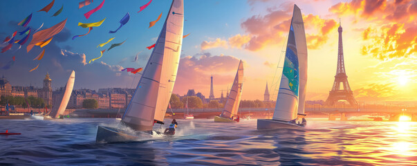 Sailing in the Olympics summer games in Paris - obrazy, fototapety, plakaty