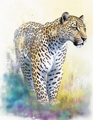 Illustration featuring a wild brown leopard captured in all its splendor, hand drawn art, artwork painted in a realistic manner