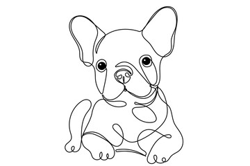 Doodle One Line Drawn Dog Portrait. Black Curve Editable Line Cute Baby Dog Face Sketch Silhouette Isolated on White background. Cute Domestic Pet Dog Symbol Line Art Drawn Icon