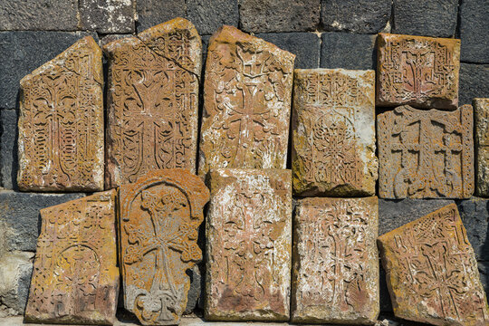 Old Armenian khachkar cross stone in Sevanavank, Armenia.