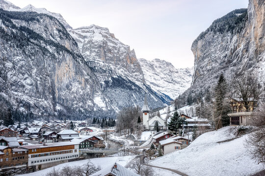 Lauterbrunnen village in winter time, Switzerland