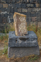 Old Armenian khachkar cross stone in Sevanavank, Armenia. - 710039711