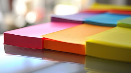 Fototapeta premium Colorful sticky notes on a desk, shallow depth of field