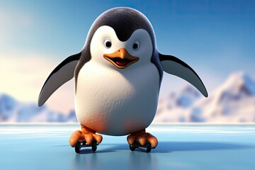 Obraz premium Charming penguin on ice skates enjoying a winter day.