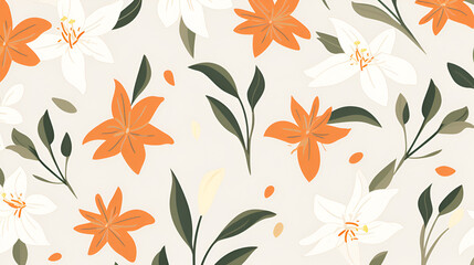 Illustrated lilies wallpaper pattern