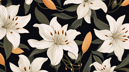 Illustrated lilies wallpaper pattern
