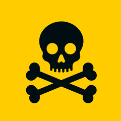 Black skull and crossbones symbol on a yellow background, a classic image to represent poison or danger.