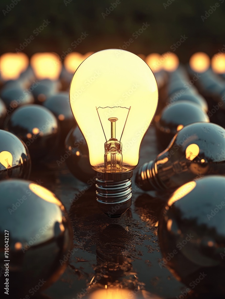 Aufkleber the lightbulb is shining at the top of several light bulbs. generative ai.