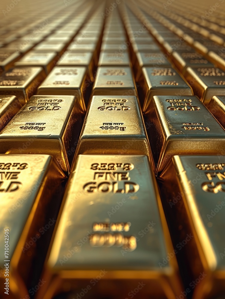 Poster Gold bars in many rows. Generative AI.