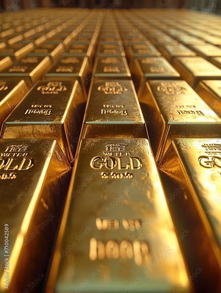 Aufkleber gold bars in many rows. generative ai.