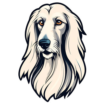 cartoon afghan hound dog puppy breed with long ears, vector illustration, logo icon tattoo, head face art, isolated on white background, transparent PNG