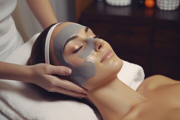 Vitamin C mask applied by cosmetologist in salon.