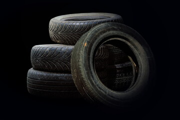 old worn damaged tires isolated