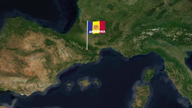 Andorra's Map and Flag in Focus.Waving Above the Mountains: Andorra's Map and Flag Unveiled.