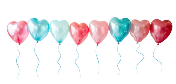Blue and pink heart balloons transparent background.  Festive decoration element for Valentine's Day or Wedding