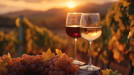 Celebrating with wine on a vineyard. Generative AI.