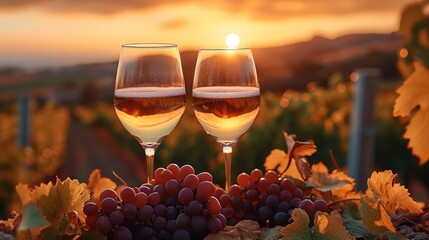 Celebrating with wine on a vineyard. Generative AI.