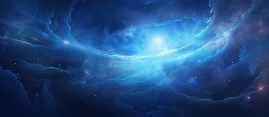 Cosmic vortex of fluid matter with a futuristic, ethereal blue glow in deep space, great for backgrounds and covers. - obrazy, fototapety, plakaty