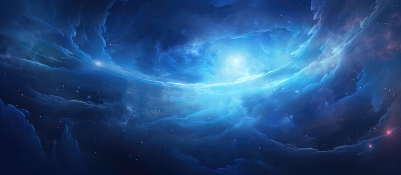 Fototapeta Cosmic vortex of fluid matter with a futuristic, ethereal blue glow in deep space, great for backgrounds and covers.