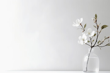 Beautiful white magnolia flowers in vase on white background. Generative Ai - obrazy, fototapety, plakaty