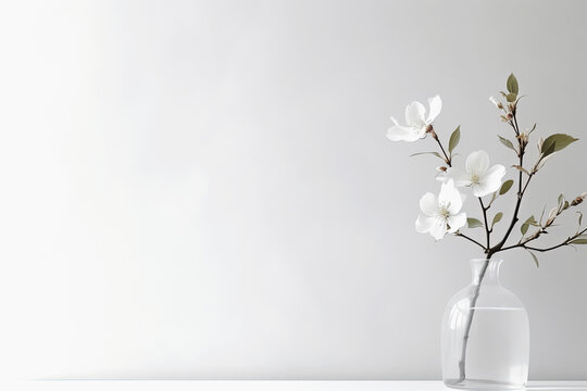 Beautiful white magnolia flowers in vase on white background. Generative Ai