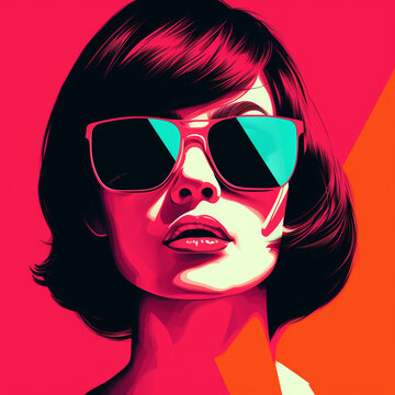 Illustration Of A Beautiful Young Woman Wearing Sunglasses