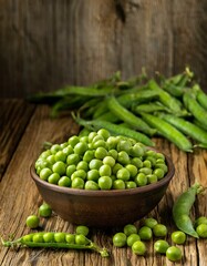 Fresh organic raw green peas in a bowl