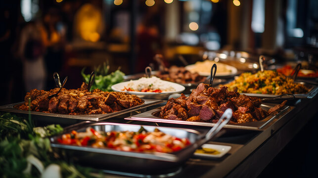 Un buffet de mariage avec des plats délicats alignés sur une table.