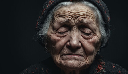 Portrait of sad very old woman , close-up senior woman , portrait of sad senior woman