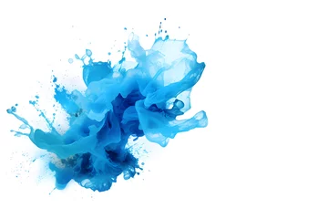 Gordijnen Blue watercolor. big spot. Bright blue paint stains on a white background. blue design on white background. © Svitlana Sylenko