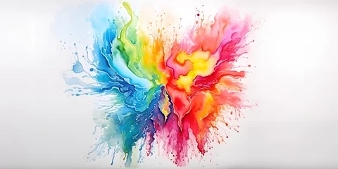 Zelfklevend Fotobehang Bright colorful spots of paint splashes on a white background. Rainbow design on a white background. illustration made of paint © Svitlana Sylenko