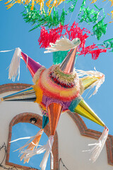 Colorful pinata with a blue sky background. Oaxaca, Mexico