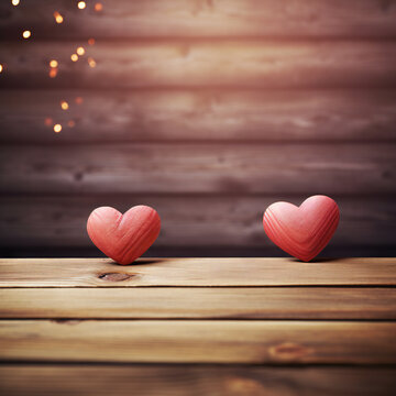 valentines day background with two hearts on wooden background Generative AI