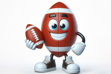 3d American Football character with a smiling face on a white background. ai generative