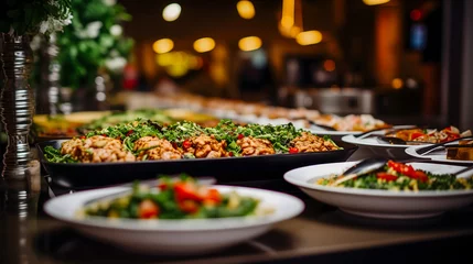 Deurstickers Un buffet avec divers plats d'un traiteur cuisinés durant un mariage.  © Gautierbzh