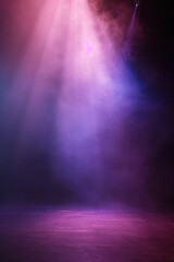 Empty stage or scene with spotlights and purple pink smoke effect as wallpaper background illustration	