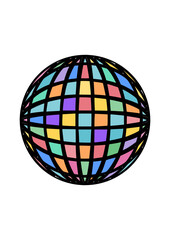 Circular area filled with an orthogonal abstract net-like line pattern and different colored areas, modern art