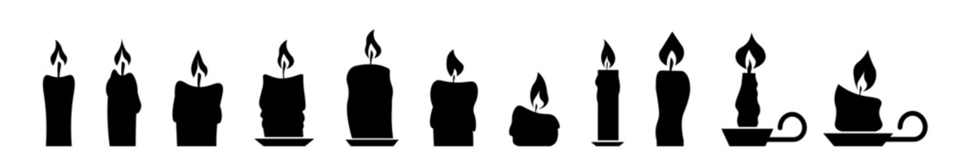 Candle icon set .Candle silhouettes collection. Vector Illustration
