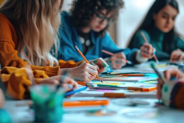Art Therapy Session - A group of people participating in an art therapy session with various art...