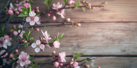 Spring background with small peach pink flowers, top view