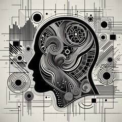 Contemporary Graphic Illustration: Geometric Silhouette Head with Intricate Design