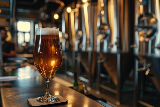 Microbrewery Craft Beer - A microbrewery with stainless steel tanks  - AI Generated
