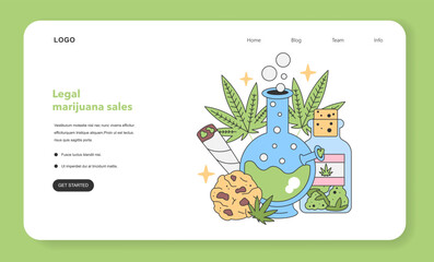 Recreational cannabis use concept. Bong with cannabis leaves, joint, and edibles. Relaxation and enjoyment. Flat vector illustration