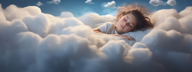 Sleepy cute little baby, baby sleeping on a cloud. Sweet dreams theme.Generative AI