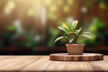The wooden platform and the plant in the background create a serene and inviting atmosphere. Created with generative AI tools