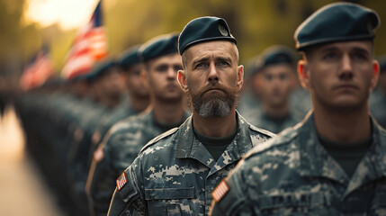 Fototapeta premium Veterans and soldiers on Veterans Memorial Day. Generative AI.