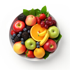 a white bowl with fresh fruits, white background created with Generative Ai